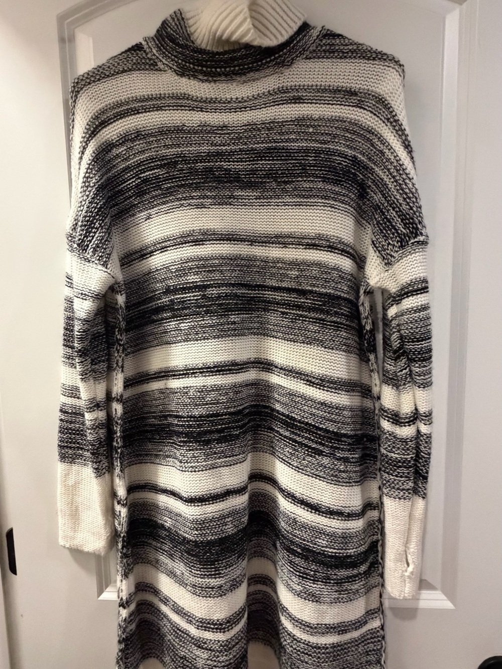 SHEIN Black & White Striped Turtleneck Sweater Dress